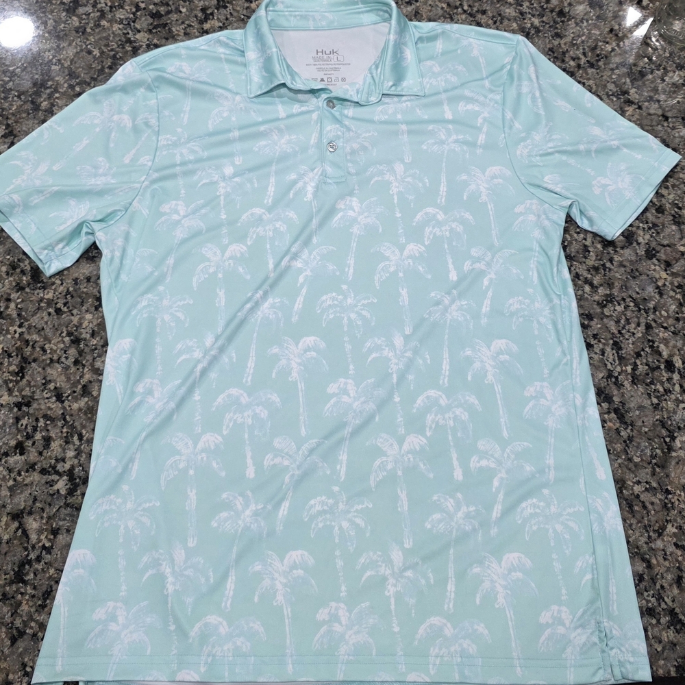 Huk Men's Aqua Palm Print Polo